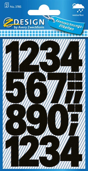 Avery handmatige etikettenset met cijfers 0-9, 25 mm zwart, 48 stuks.